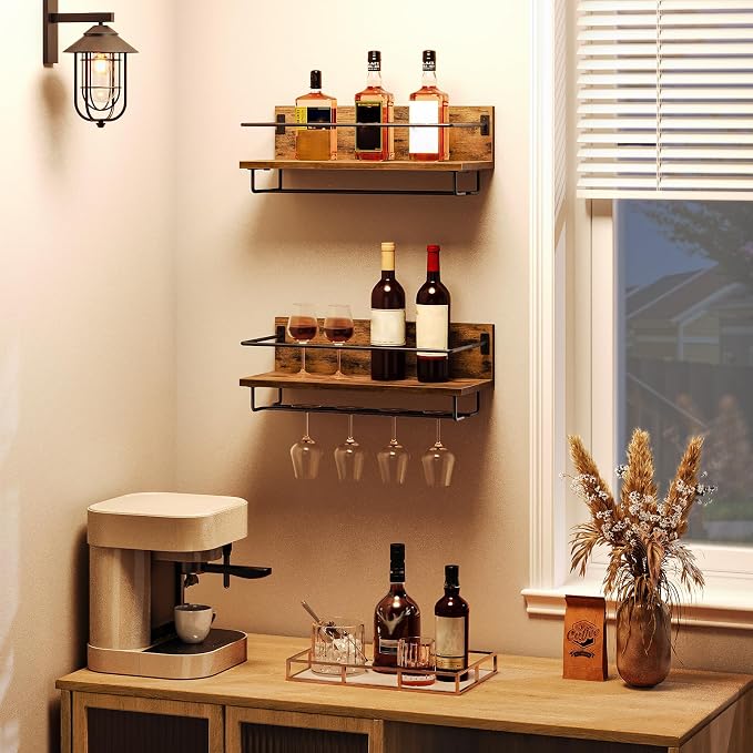 HOOBRO Wall Mounted Wine Rack 2 Pack, Hanging Wine Shelves, Wine Glass Bottle by HOOBRO