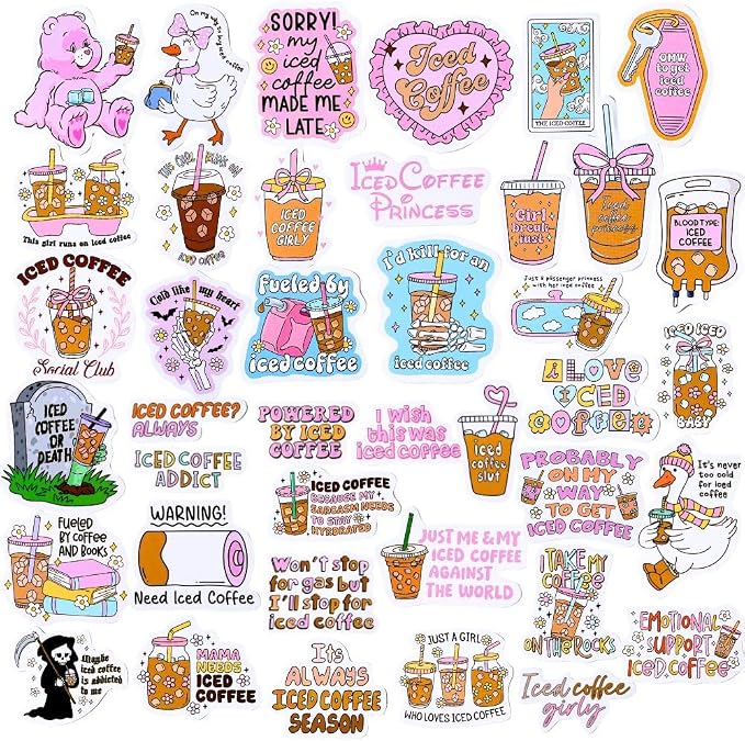 40PC Iced Coffee Stickers Cute Funny Meme Silly Sarcastic Quotes Scrapbook by YJPREMIUMS