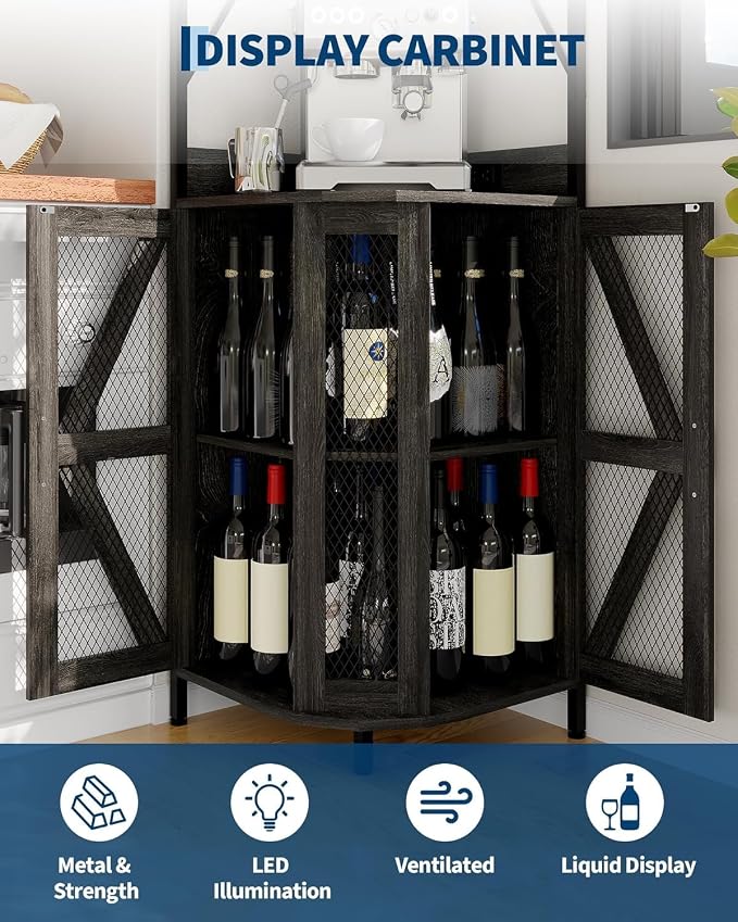 GAOMON Corner Bar Cabinet with Power Outlet, Industrial Wine Cabinet with LED - Image 6