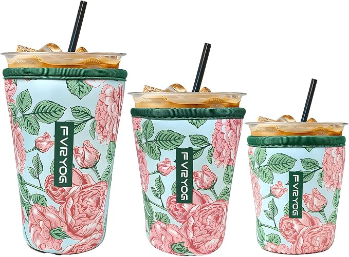3 Pack Reusable Insulated Neoprene Iced Coffee Sleeves & Coffee Cup Holder by Fvryog