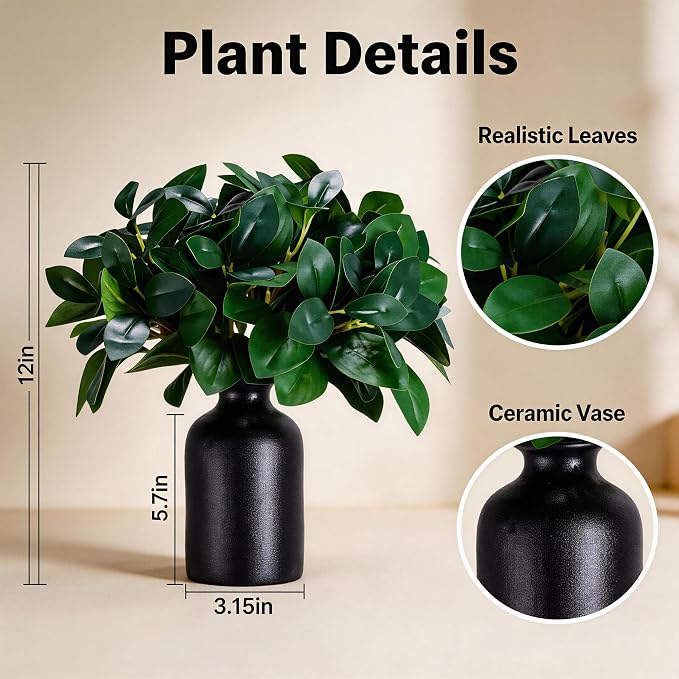 12 Inch Artificial Plant Indoor, Small Fake Plants Eucalyptus Stems - Image 3