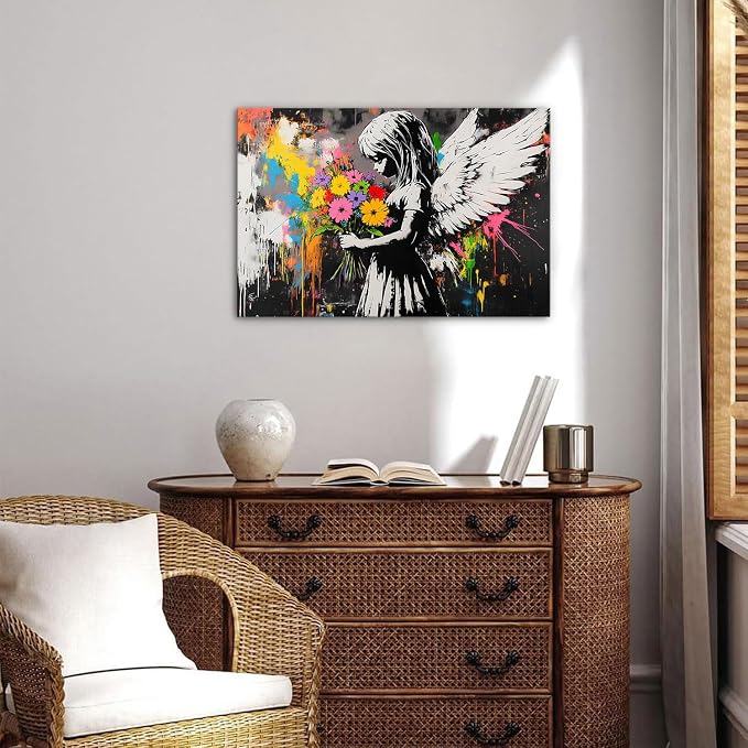 Abstract Graffiti Banksy Canvas Wall Art Banksy Angel Girls Decor Colorful - Image 4