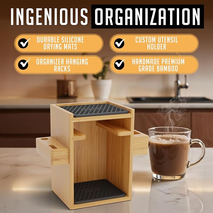HEXNUB Organizer Stand for AeroPress Bamboo Coffee Caddy Compact Black | - Image 5