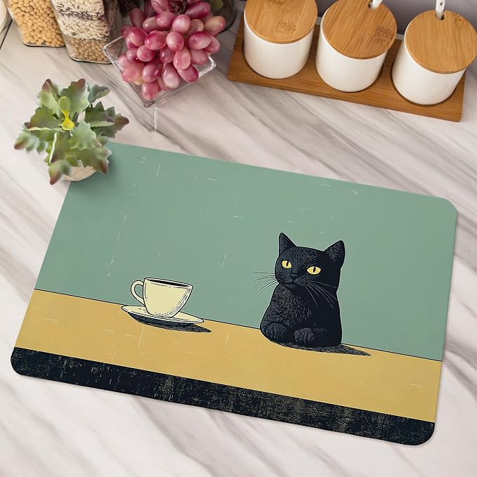 Black Cat Dish Drying Mat, Cat Lover Gifts， Vintage Black Cat Dishes Dry Mats - Image 5