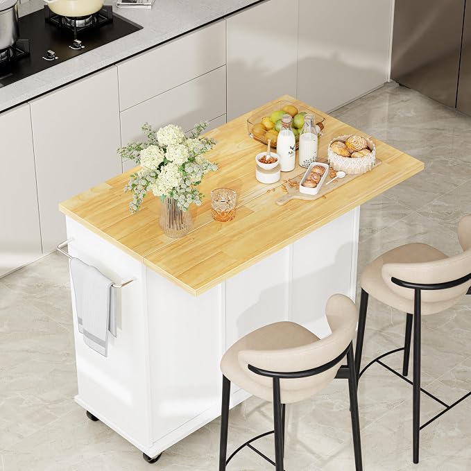 Shintenchi Kitchen Island with Storage, Bar Cart Cabinet Island Table on Wheels - Image 2