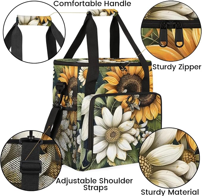 Yellow Sunflower Floral Bee Coffee Maker Carring Bag, Large Insulated Storage - Image 6