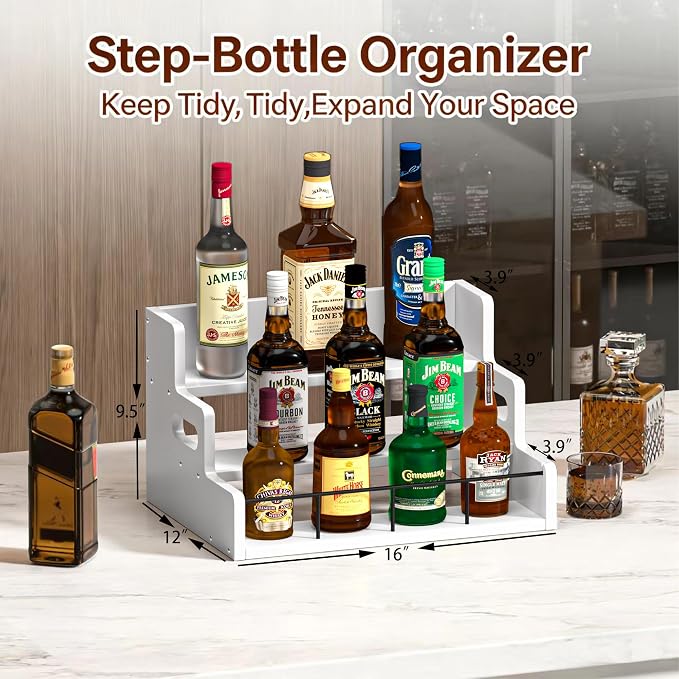 Liquor Bottle Display Shelf, Wood Syrup Organizer Rack, 3 Step Countertop - Image 6