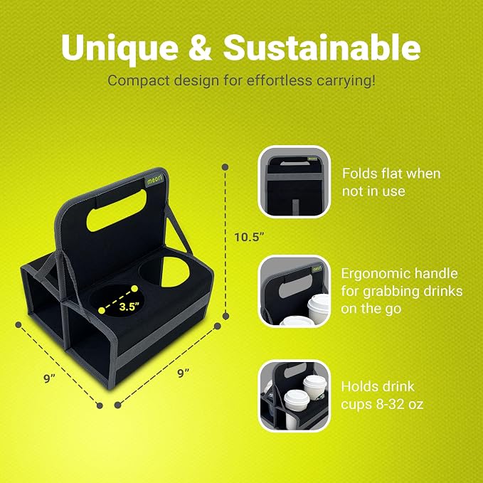 meori Reusable Drink Carrier 4 Cup, Take Out Cup Carrier, Collapsible, Coffee - Image 5