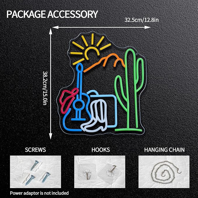 Cactus Sunset Neon Sign Dimmable Western Hat Cowboy Neon Light Sign - Image 2