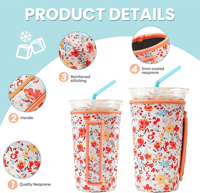 KJQJLY 3 Pack Reusable Iced Coffee Sleeves - Image 4