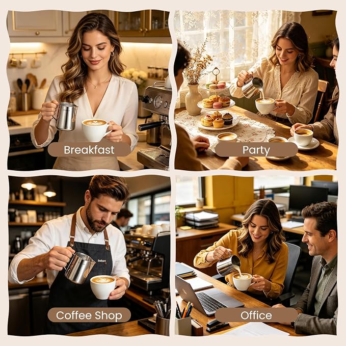 Dailyart 4 Pcs Milk Frother Cup Set - 12oz/350ml 304 Food Grade Stainless Steel - Image 7