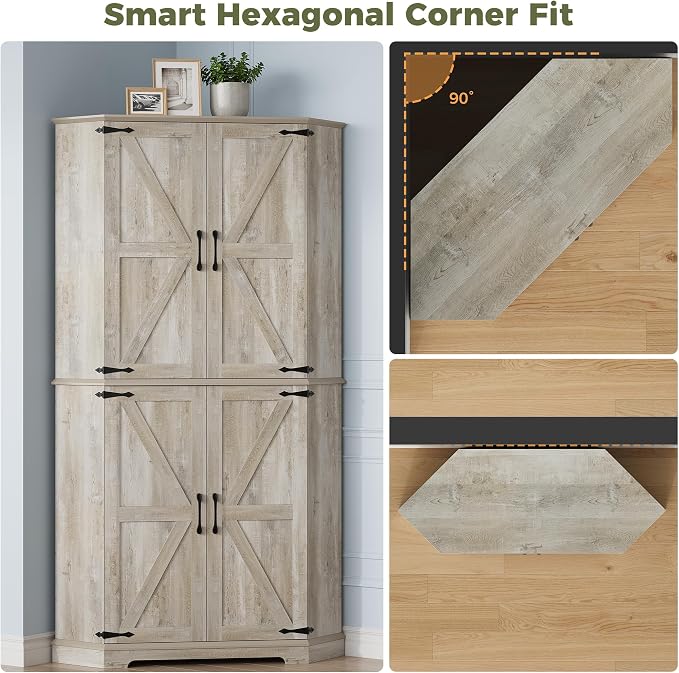IRONCK Corner Cabinet, 6-Tier Farmhouse Pantry - Image 4