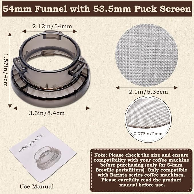 54mm Dosing Funnel with 53.5mm Puck Screen, Catcan Espresso Portafilter Funnel - Image 2
