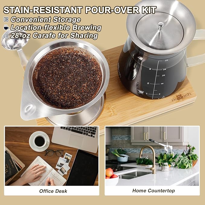 Aquach 28oz Pour Over Coffee Maker Set, Glass Carafe - Image 5