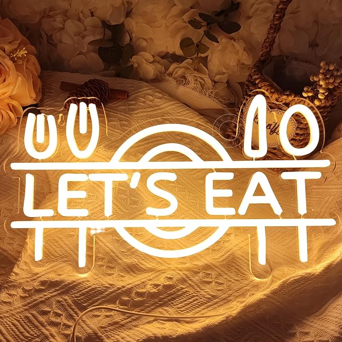 SYLHOME Let's Eat Led Neon Light Sign Fork Knife Spoon Plate Dish Food - Image 4