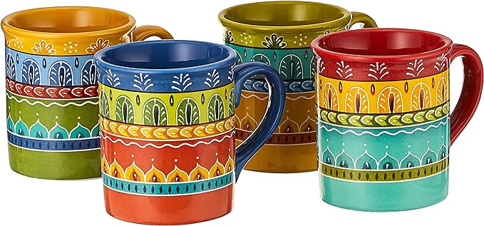 Valencia Mugs Set of 4 – 16 oz Colorful Ceramic Coffee Cups by CERTIFIEDINTERNATIONAL