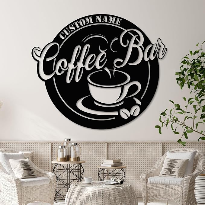 Coffee Bar Metal Wall Art LED Lights, Café Lover LED Custom Name Sign - Image 5