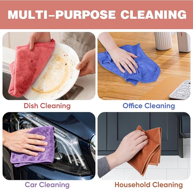 TEAWOO 10 Colors Microfiber Cleaning Cloths, 400 Pack Assorted Cleaning Rags - Image 5