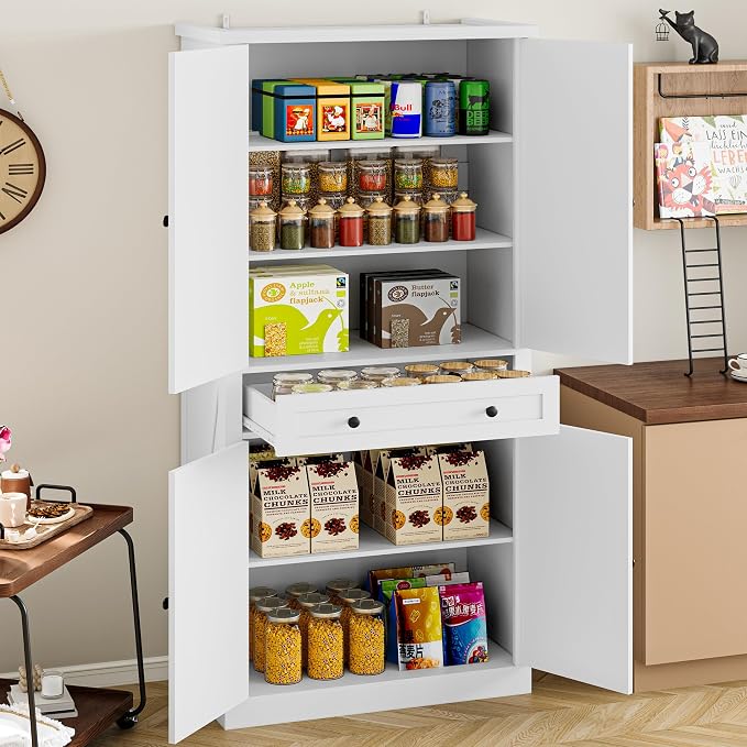 BORNOON Pantry Organizers and Storage Cabinet, 67.7” Barn Door White Kitchen - Image 3