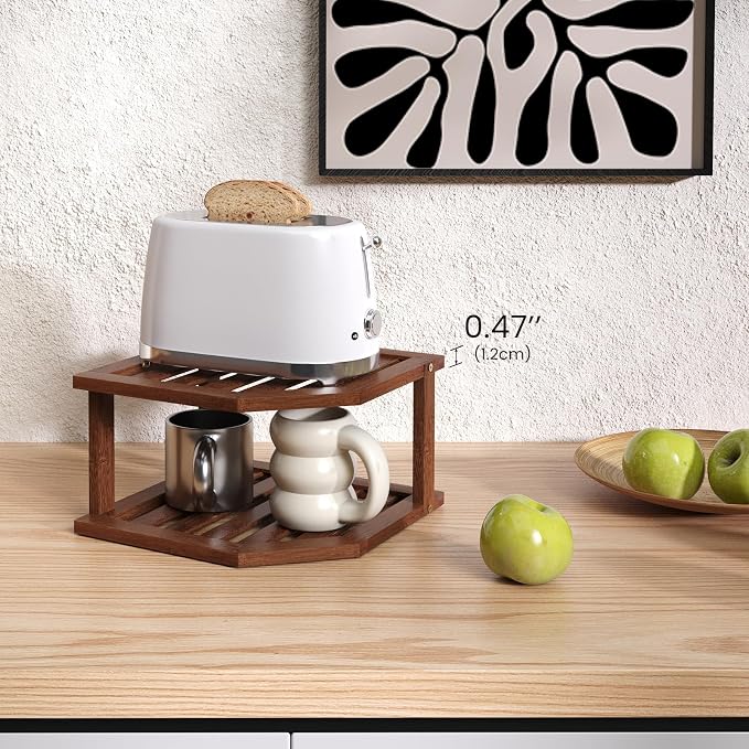 VERTORGAN Bamboo Corner Shelf, 2 Tier Plate Organizer - Image 4