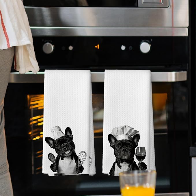 French Bulldog Kitchen Towels Set of 2, Dog Kitchen Accessories, Bar Decor - Image 2
