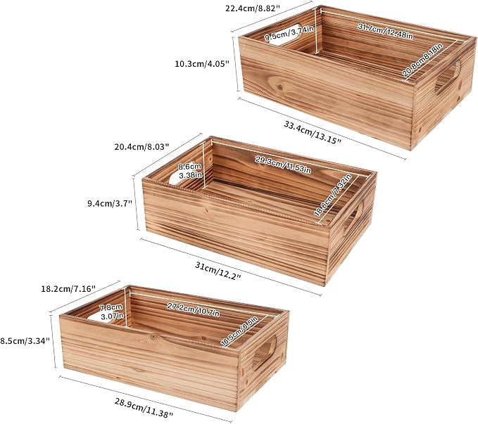 PHOENANCEE Wood Crates For Display, Rustic Crate Storage Decorative Boxes Set - Image 3