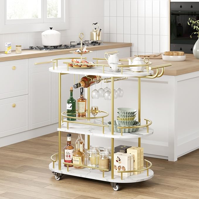 GarveeHome 3-Tier Bar Cart on Wheels, Mobile Serving Cart - Image 6