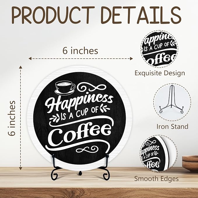 Coffee Bar Decor, Wooden Round Sign - Image 2