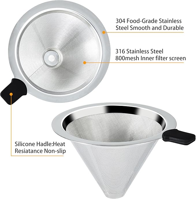 Pour Over Coffee Dripper Slow Drip Paperless Coffee Filter, Double Mesh - Image 2