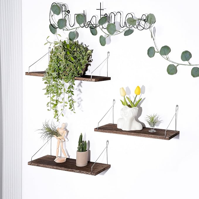 Floating Shelves Set of 3 Rustic Solid Wood Floating Shelf Wall Storage Shelves - Image 2