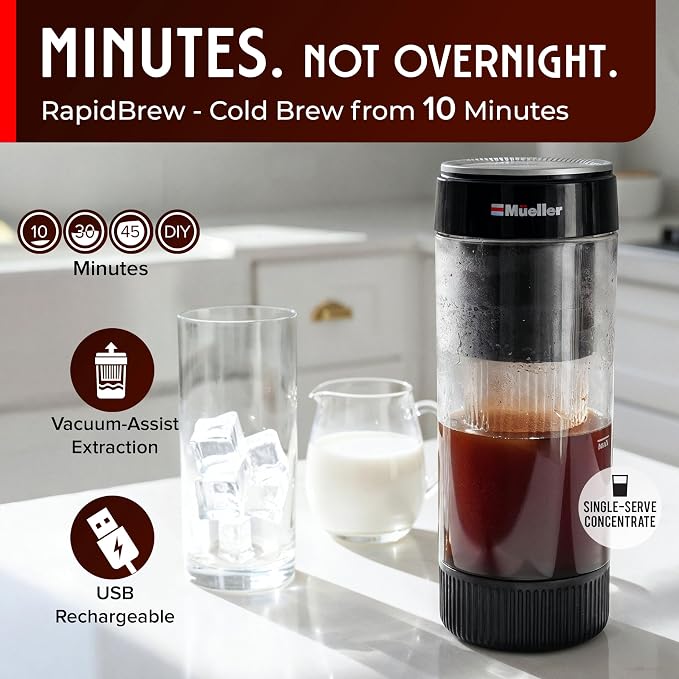 Mueller RapidBrew Cold Brew Iced Coffee Maker – 10 Min Fast Brew Portable - Image 2