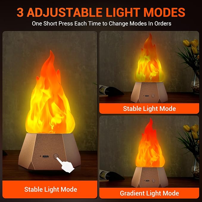 Ollcuz Night Lights, USB Rechargeable Flickering Flame, 3-Mode LED Flame Light - Image 7