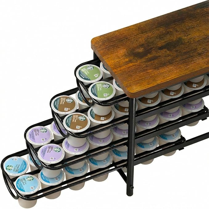 HFHOME Coffee Pod Holder with Wooden Top, Compatible with K-Cups, 4-Tier Coffee by HFHOME