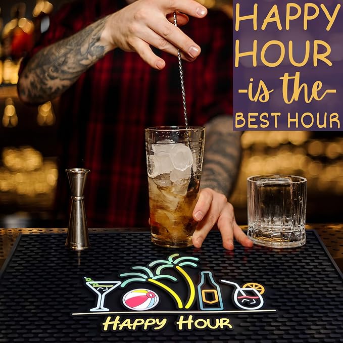 Happy Hour Silicone Bar Mat for Bartending 18x12 in, Cocktail Mat, Tiki Bar - Image 6