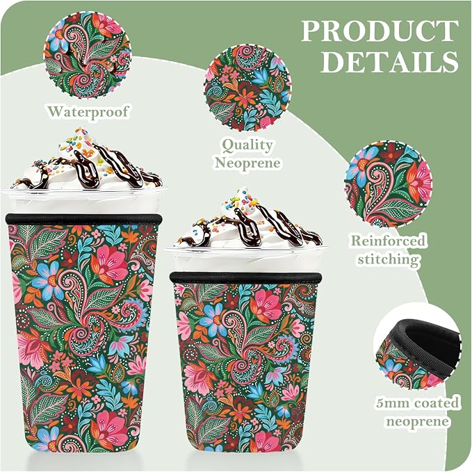 Reusable Insulated Neoprene Iced Coffee Cup Sleeve 3 Pack, Durable Drink Sleeve - Image 7