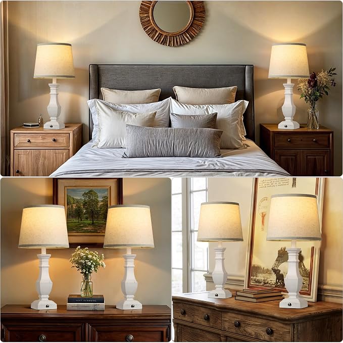 ROTTOGOON Dimmable Table Lamps Set of 2, Rustic Farmhouse Table Lamps - Image 3