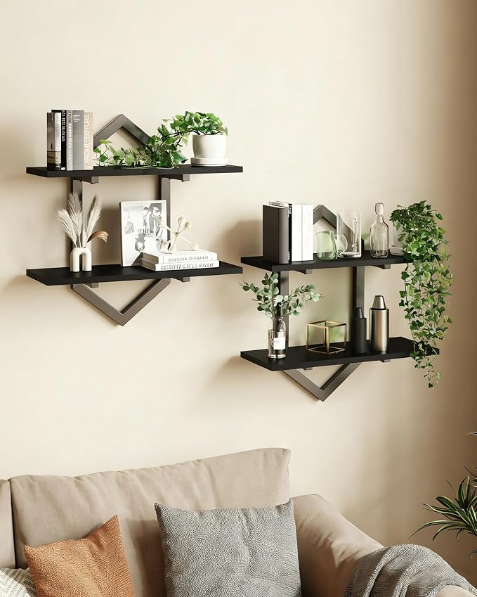 Floating Shelves, Wall Mounted Decorative Shelves, 2-Tier Modern Geometric by Unknown