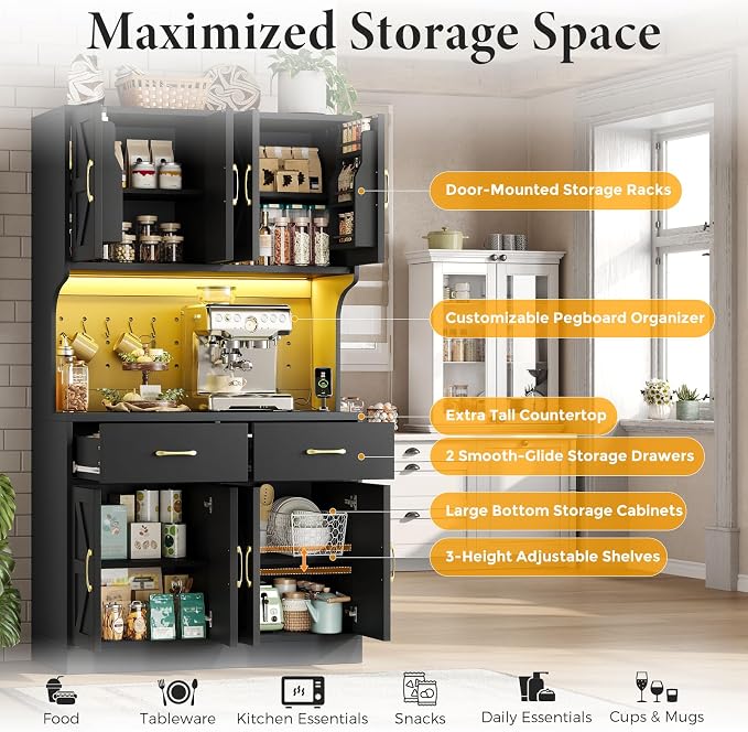 VK·LIVING 71" Kitchen Pantry Storage Cabinet, Farmhouse Pantry Cabinet - Image 3