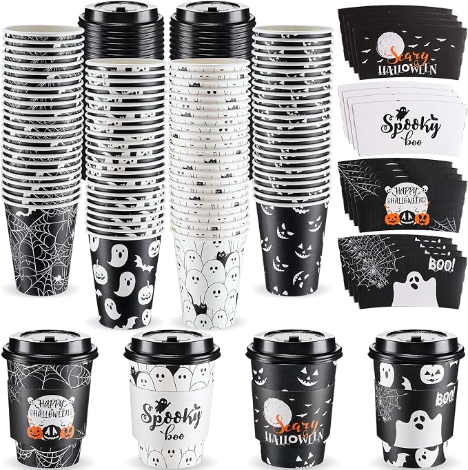 Umigy 100 Pack Halloween Disposable Coffee Cups 12 oz Paper Coffeeware by Umigy