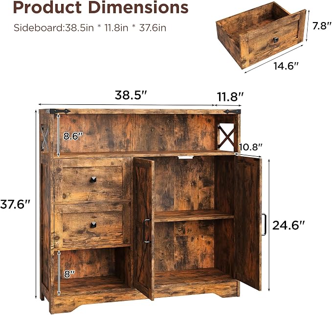 Vabches Farmhouse Buffet Sideboard Cabinet - Image 3