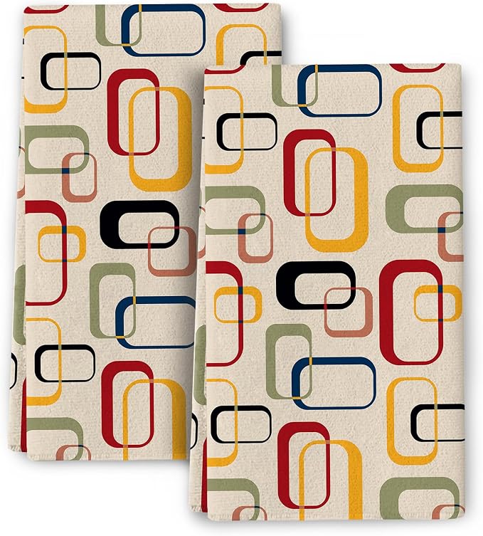 Retro Kitchen Towels with Hanging Loop, Mid Century Modern Dish Towel by Bapcoku