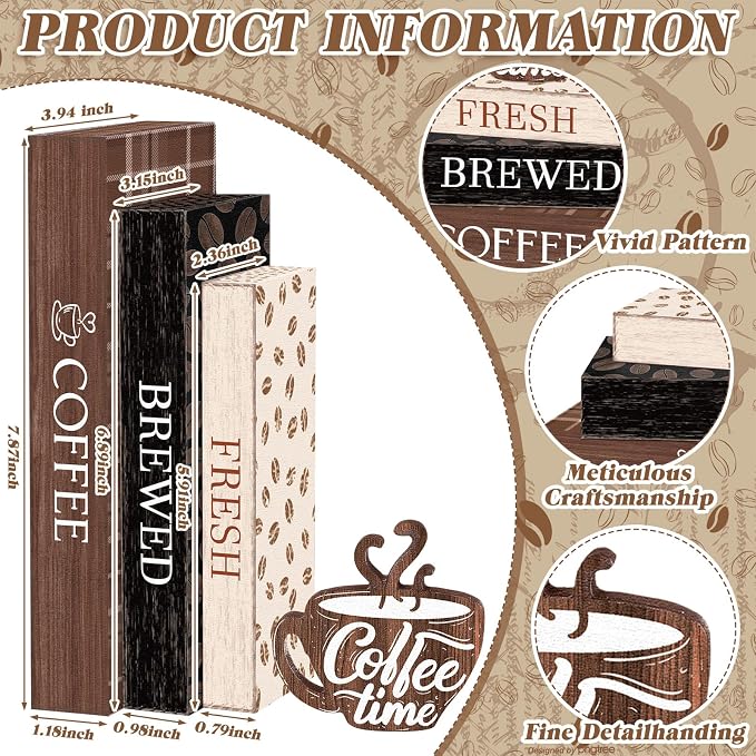 Amyhill 4 Pcs Wooden Coffee Bars Table Decorations, Wood Coffee Mug Sign - Image 3