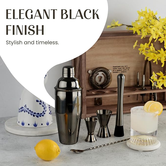 Mixology & Craft Rustic Cocktail Shaker Set – Includes Wood Stand, Complete - Image 5