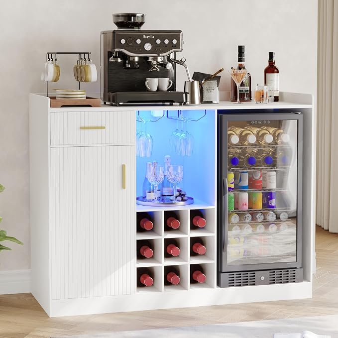 Garvee Coffee Bar Cabinet with Fridge Space, Wine Cabinet with Glass Holder by Garvee