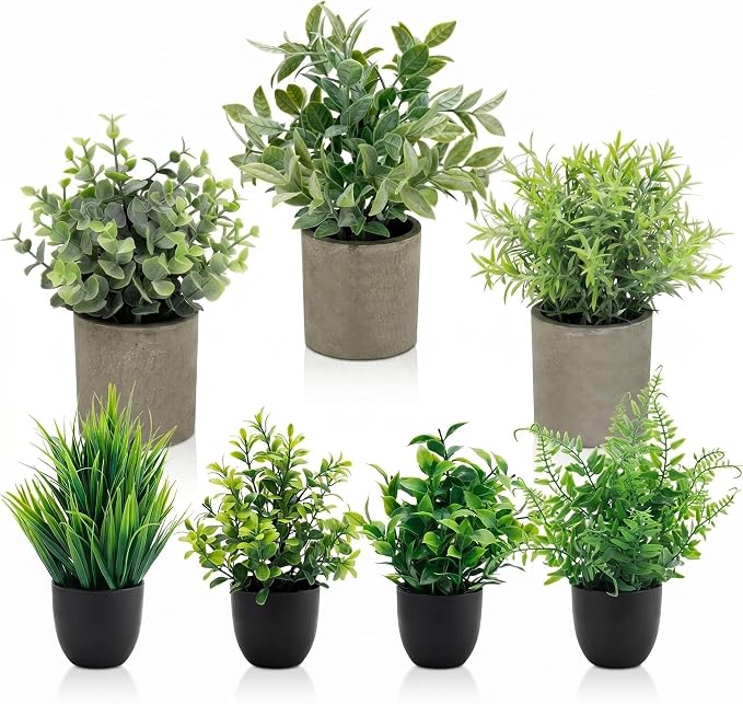 AUUGUU Artificial Potted Plants Faux Greenery in Cement Pots by AUUGUU