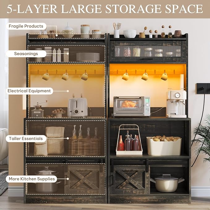 YITAHOME Bakers Rack with Power Outlet and Storage Farmhouse Microwave Stand - Image 3