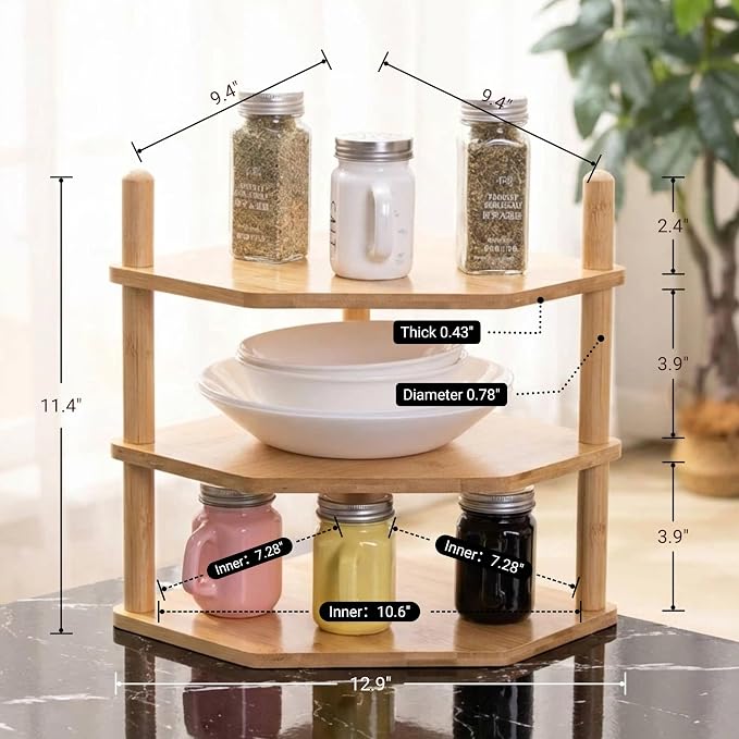 3-Tier Expandable Bamboo Corner Shelf - Image 6