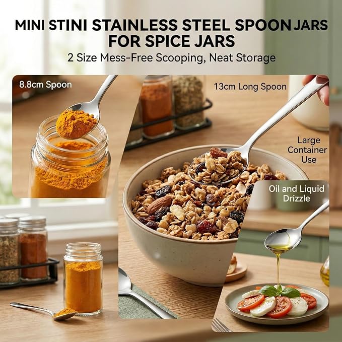 Mini Spoons for Spice Jars, Small Metal Seasoning Spoon for Salt - Image 2