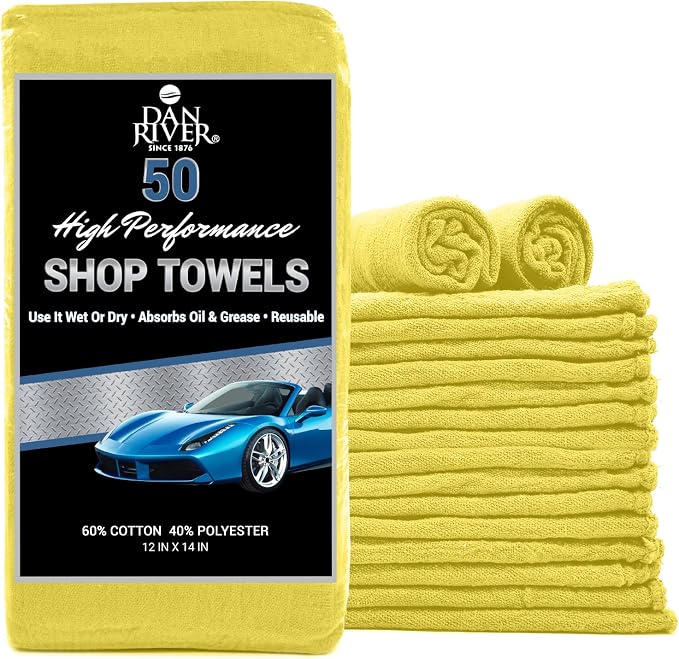 DAN RIVER Shop Towels, 50 Pack Commercial Use Yellow Terry Cloth Rags by DanRiver