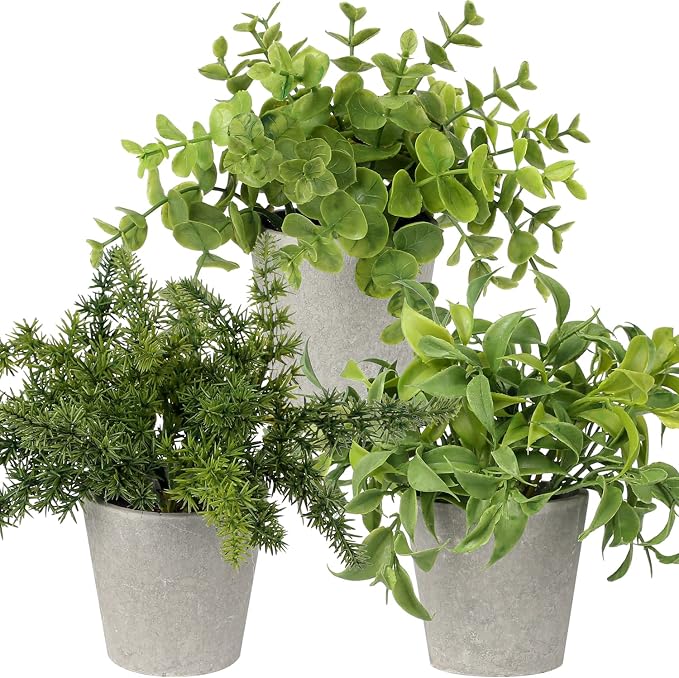 Briful 3PCS Fake Plants Potted Artificial Plants Greenery Faux Fern Eucalyptus by Briful
